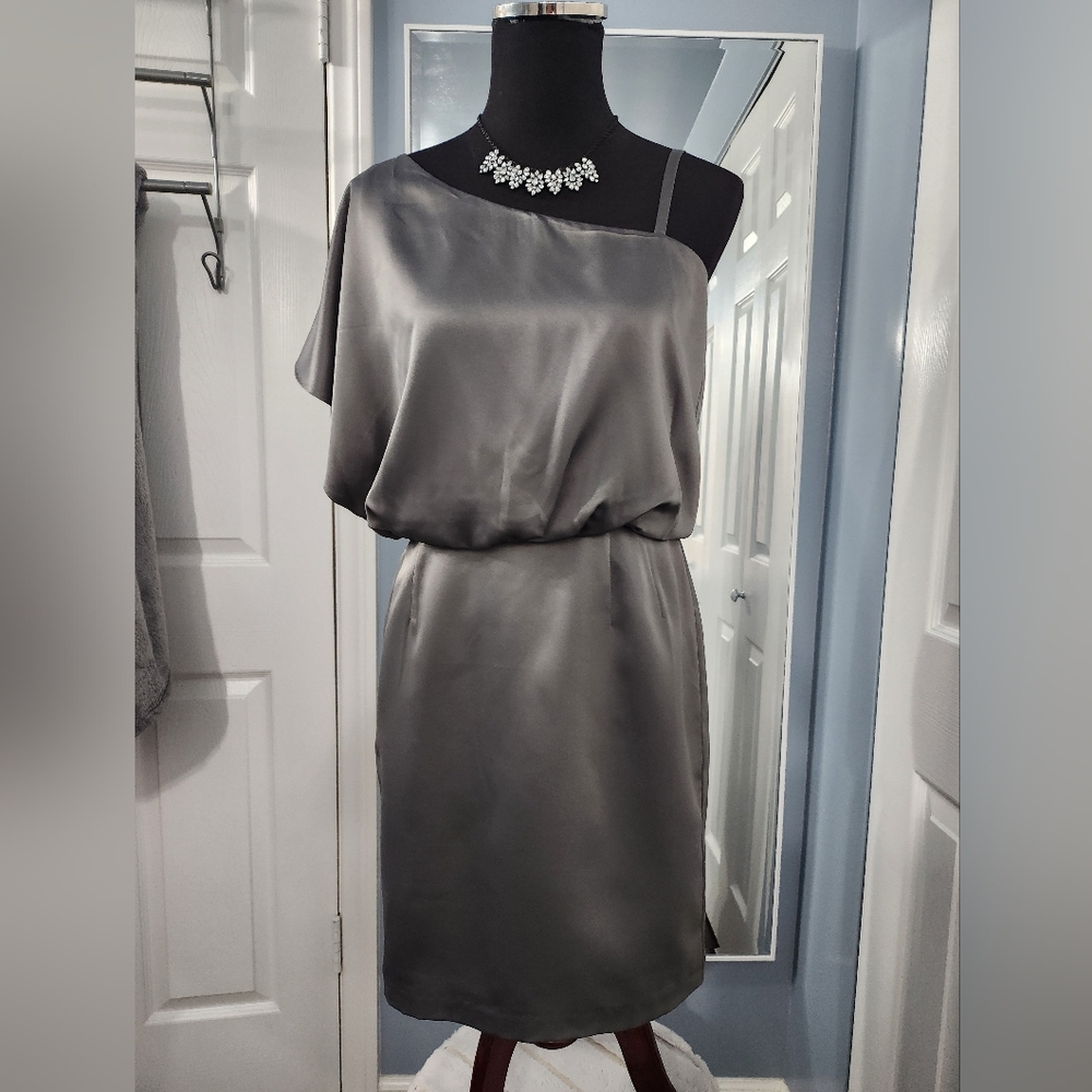 Suze 6 off shoulder silver mettalic party dress